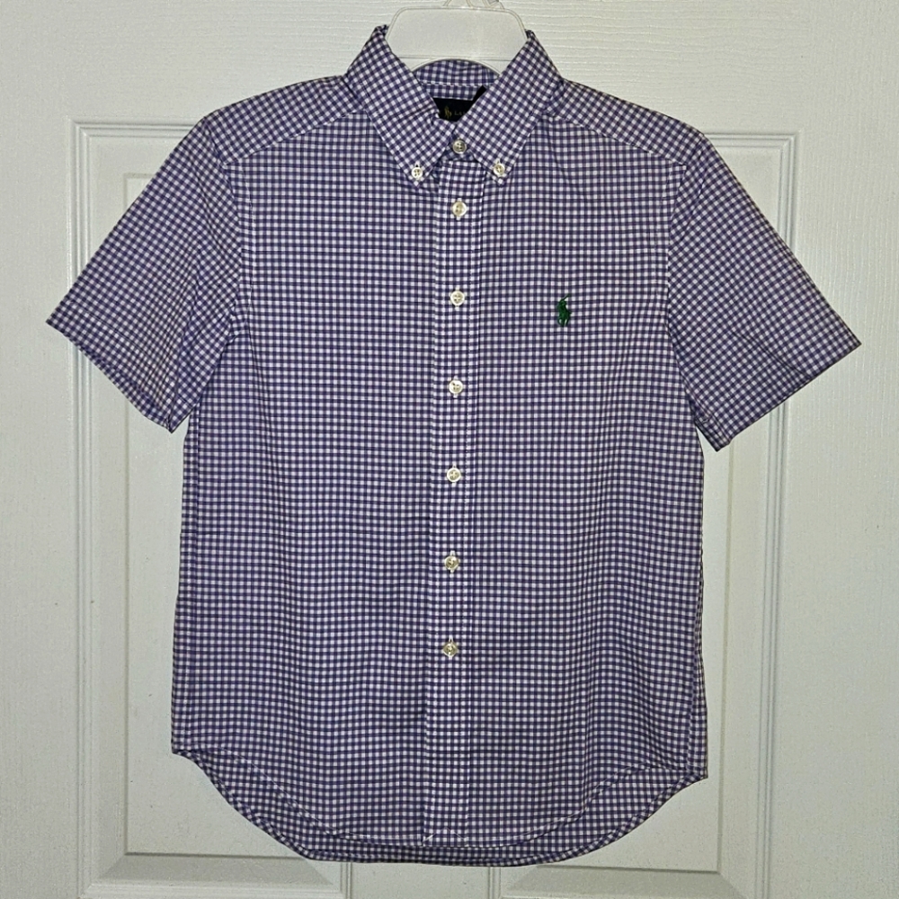 Ralph Lauren short sleeve gingham button down shirt, size 8, NWT